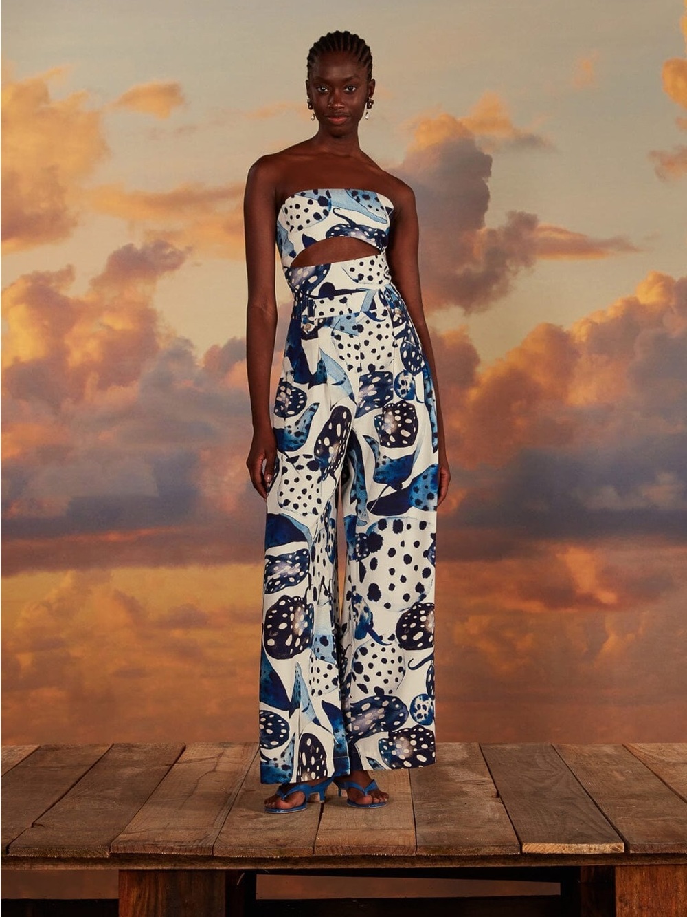 FARM Rio Off-White Mantas Strapless Maxi Jumpsuit